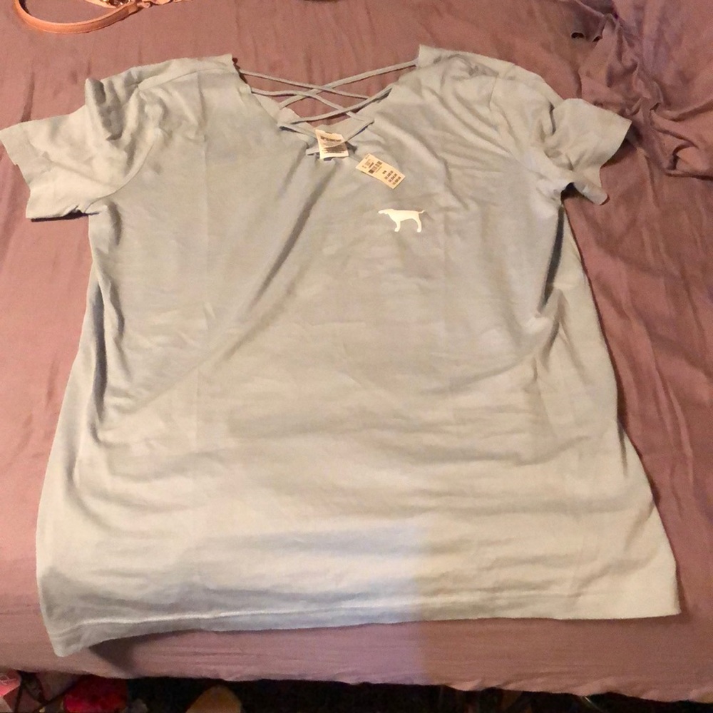 NWT VS Pink light blue criss cross t shirt